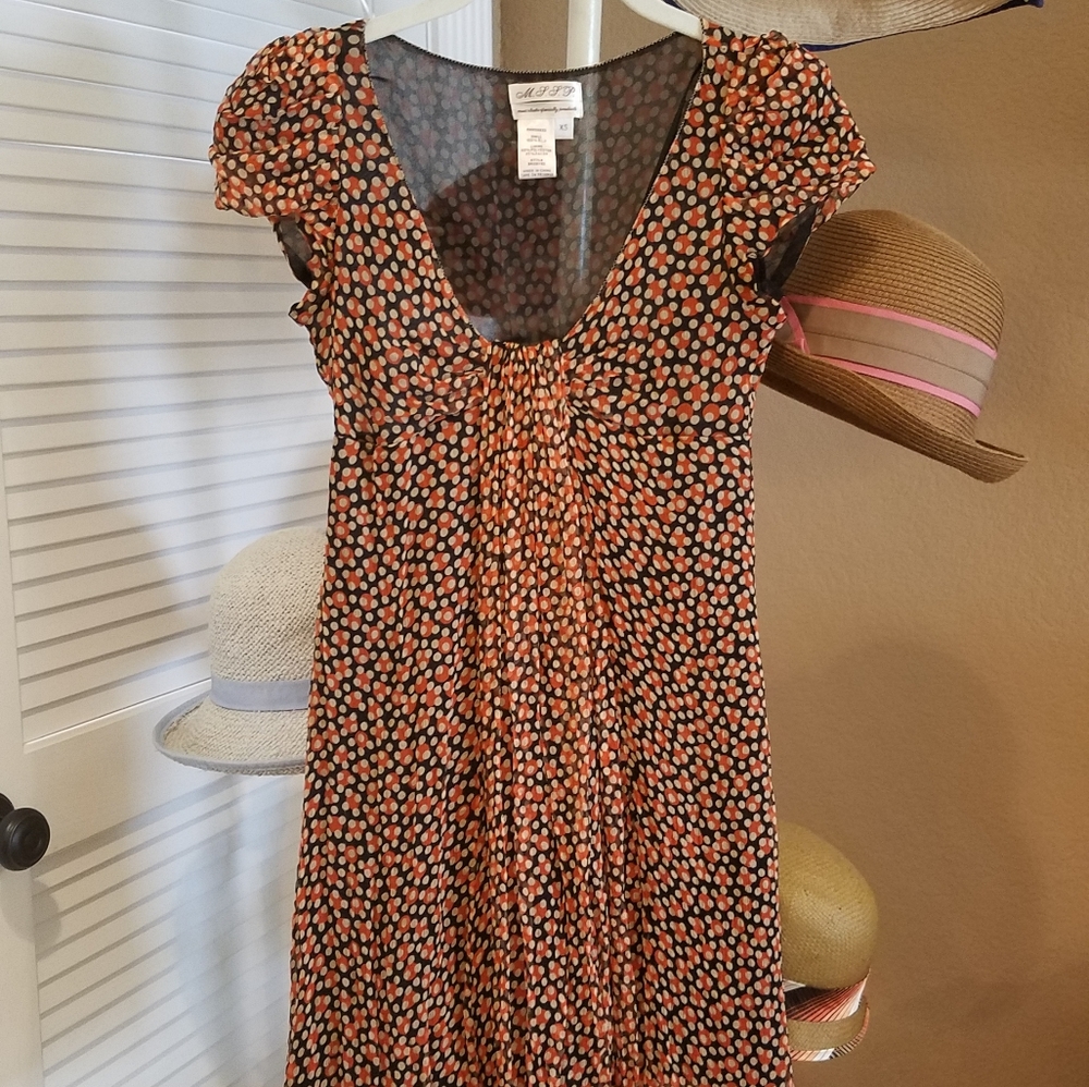 Silk Max Studio burnt orange, black dot dress